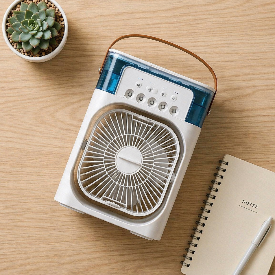 Climatiseur Portable 3-en-1 – Ventilateur, Humidificateur & Veilleuse LED | Refroidissement Rapide