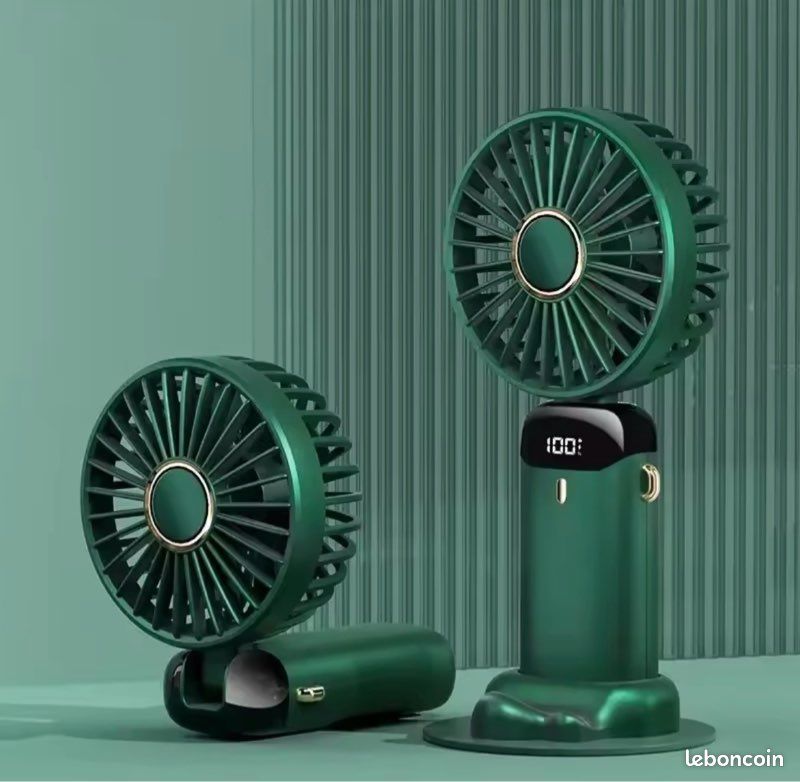 Mini ventilateur de cou portable avec support de téléphone et écran d'affichage