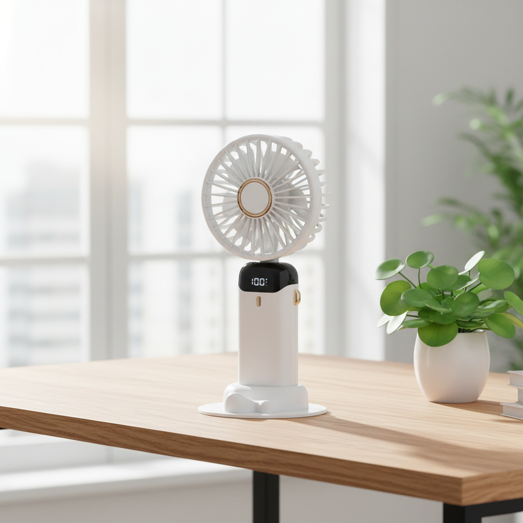 Mini ventilateur de cou portable avec support de téléphone et écran d'affichage