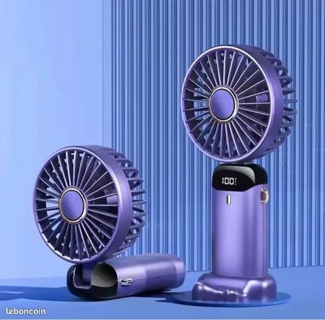 Mini ventilateur de cou portable avec support de téléphone et écran d'affichage