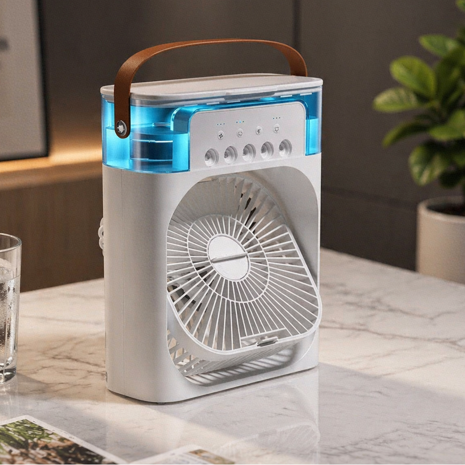Climatiseur Portable 3-en-1 – Ventilateur, Humidificateur & Veilleuse LED | Refroidissement Rapide